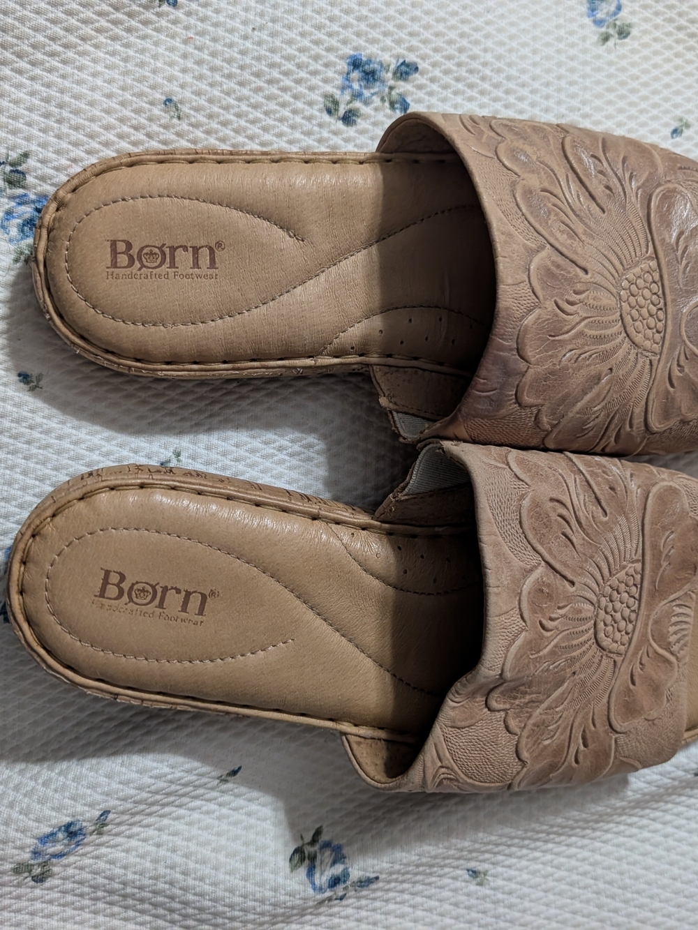 Born Women's Tan Floral-Embossed Slide Mules